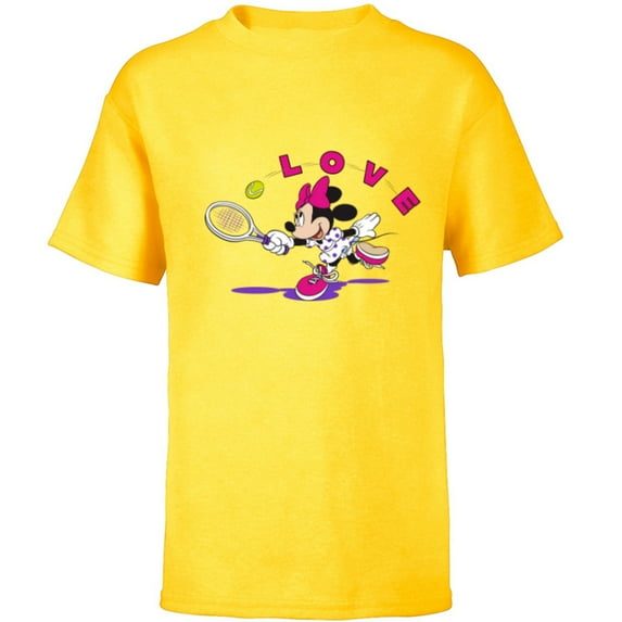 Disney Minnie Mouse Sports Love Tennis Player - Short Sleeve T-Shirt for Kids - Customized-Yellow
