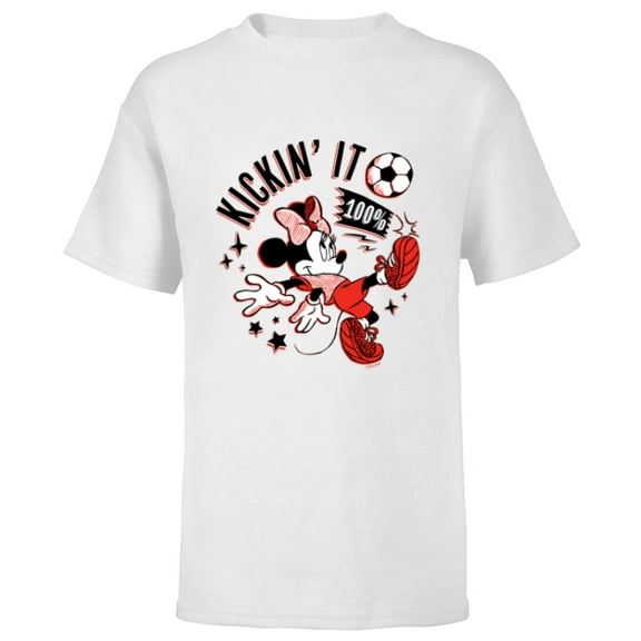 Disney Minnie Mouse Sports Soccer Kickin’ It 100% Football - Short Sleeve T-Shirt for Kids - Customized-White