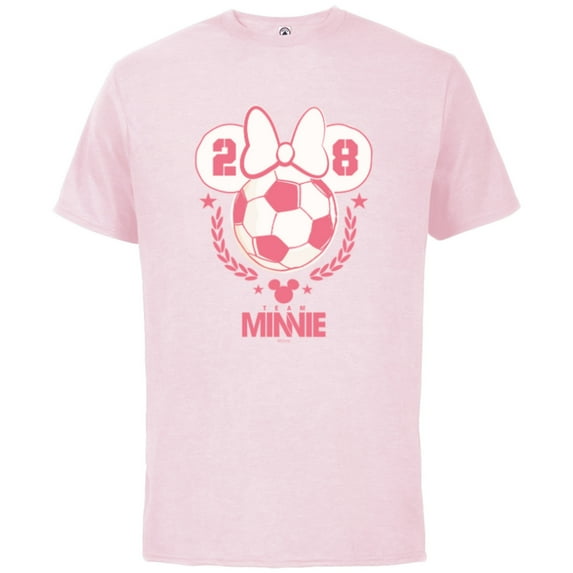 Disney Minnie Mouse Sports Soccer Team Minnie 28 Football - Short Sleeve Cotton T-Shirt for Adults - Customized-Soft Pink