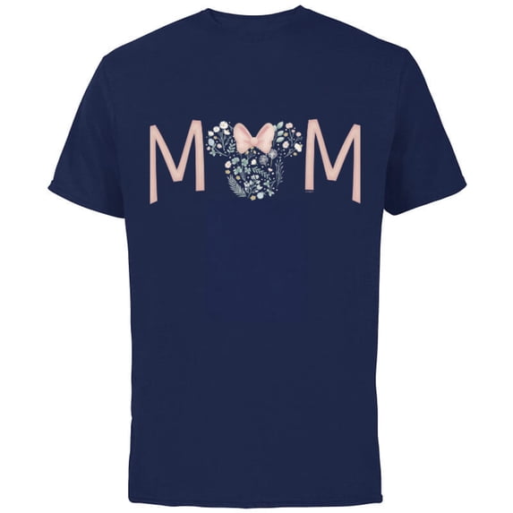 Disney Minnie Mouse Spring Florals Mom - Short Sleeve Cotton T-Shirt for Adults - Customized-Navy