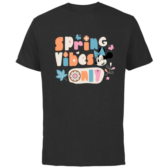 Disney Minnie Mouse Spring Vibes Only Springtime - Short Sleeve Cotton T-Shirt for Adults - Customized-Black