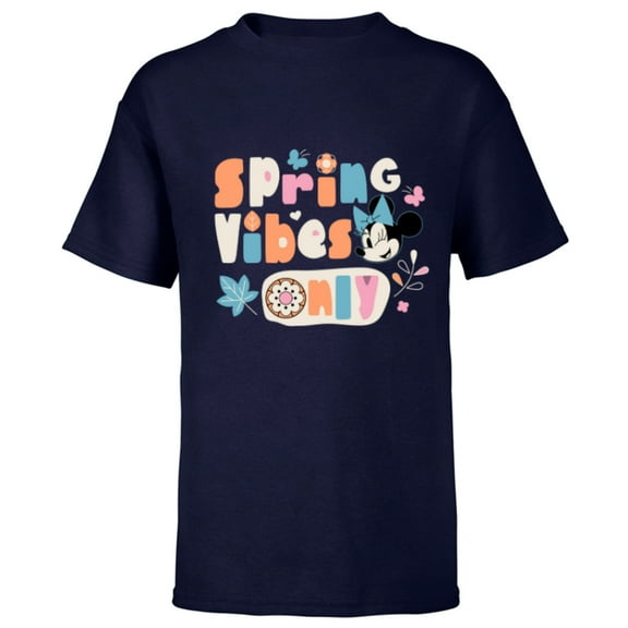 Disney Minnie Mouse Spring Vibes Only Springtime - Short Sleeve T-Shirt for Kids - Customized-Navy