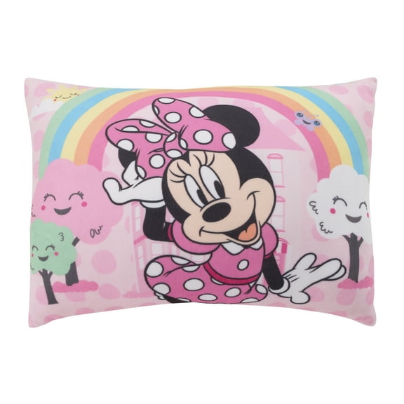 Disney Minnie Mouse Squishy Toddler Pillow, 12"x15", Pink, Rectangular shape, Rainbows