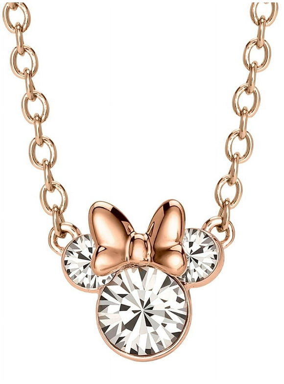 Disney Minnie Mouse Sterling Silver 14kt Gold Plated Cubic Zirconia Necklace, 16" + 2" Chain