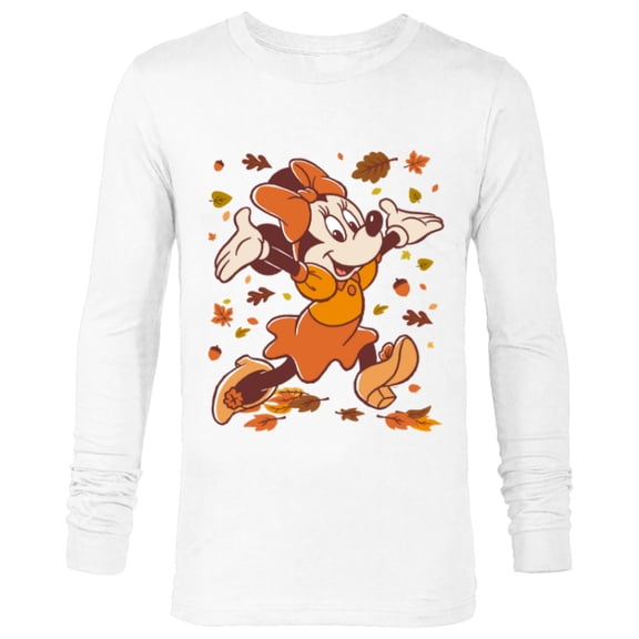 Disney Minnie Mouse Strolling Through Autumn Leaves Fall - Long Sleeve T-Shirt for Men - Customized-White