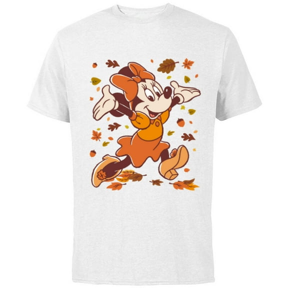 Disney Minnie Mouse Strolling Through Autumn Leaves Fall - Short Sleeve Cotton T-Shirt for Adults - Customized-White