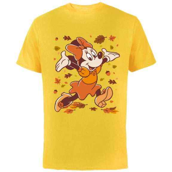 Disney Minnie Mouse Strolling Through Autumn Leaves Fall - Short Sleeve Cotton T-Shirt for Adults - Customized-Yellow