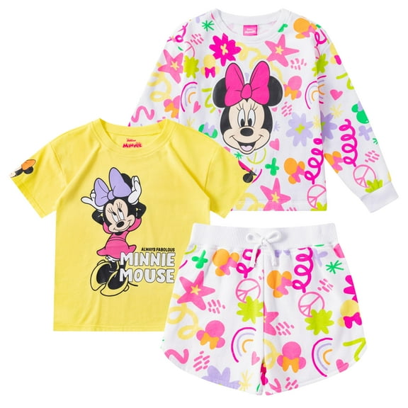 Disney Minnie Mouse Sweatshirt T-Shirt and Shorts Set (Girls), 3 Piece Set, Sizes 2T-6X