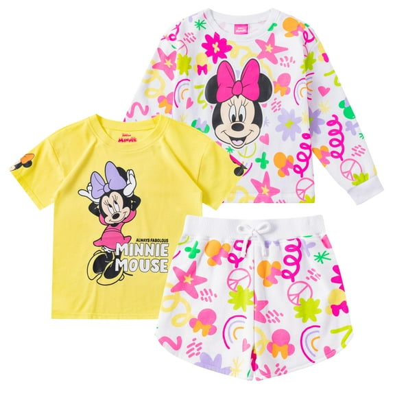 Disney Minnie Mouse Sweatshirt T-Shirt and Shorts Set (Girls), 3 Piece Set, Sizes 2T-6X