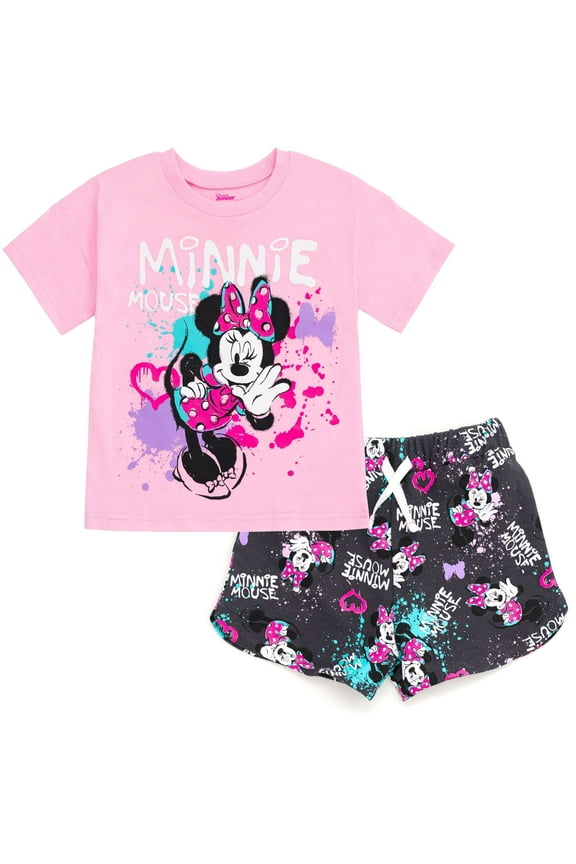 Minnie Mouse T-Shirt and French Terry Shorts Outfit Set Graffiti Toddler to Big Kid