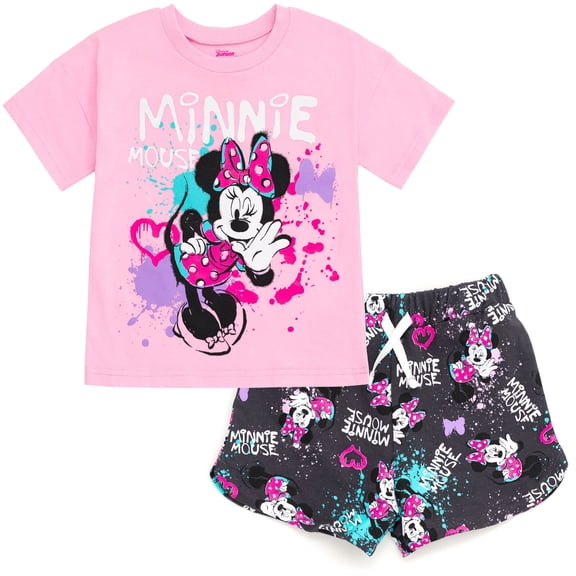 Disney Minnie Mouse Toddler Girls' 2-Piece T-Shirt and Shorts Set Minnie Pink Charcoal