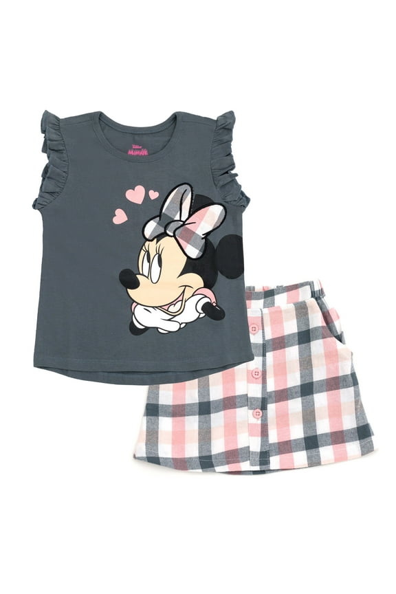 Minnie Mouse T-Shirt and Skirt Plaid Toddler to Big Kid