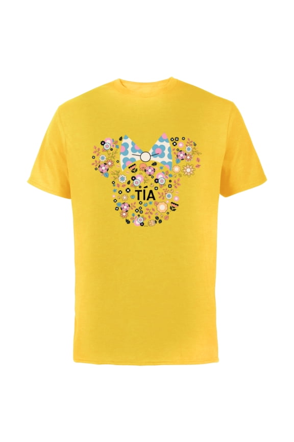 Minnie Mouse Tía Aunt Icon Flowers Día de la Madre - Short Sleeve Cotton T-Shirt for Adults - Customized-Yellow