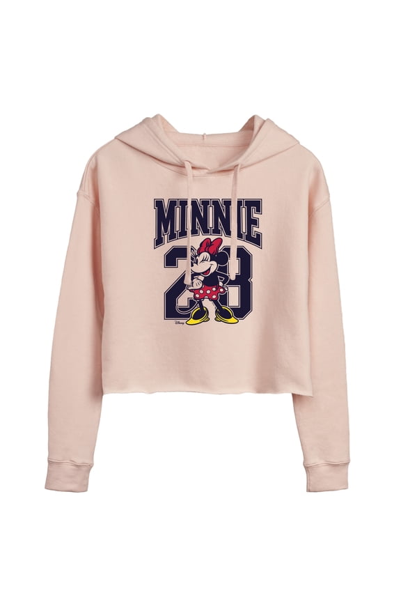 - Minnie Mouse - Team Minnie Collegiate '28 - Juniors Cropped Pullover Hoodie