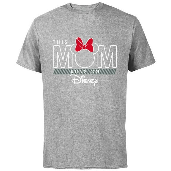 Disney Minnie Mouse This Mom Runs on Disney - Short Sleeve Cotton T-Shirt for Adults- Customized-Athletic Heather