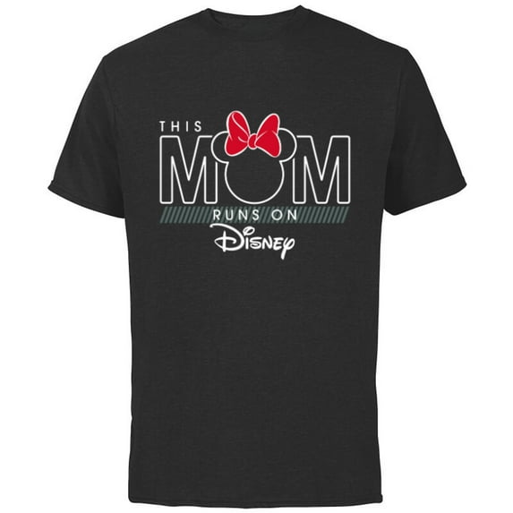 Disney Minnie Mouse This Mom Runs on Disney - Short Sleeve Cotton T-Shirt for Adults- Customized-Black