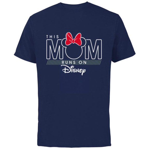Disney Minnie Mouse This Mom Runs on Disney - Short Sleeve Cotton T-Shirt for Adults- Customized-Navy