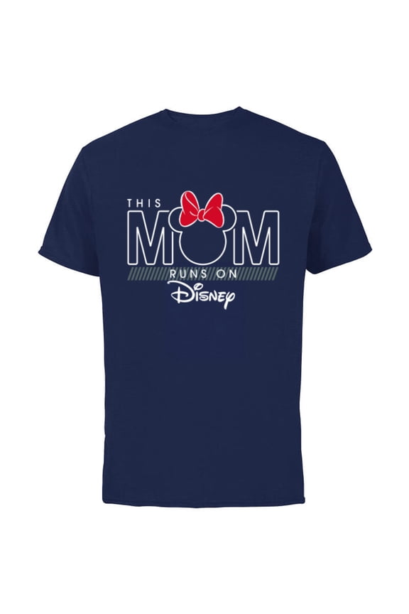 Minnie Mouse This Mom Runs on Disney - Short Sleeve Cotton T-Shirt for Adults- Customized-Navy