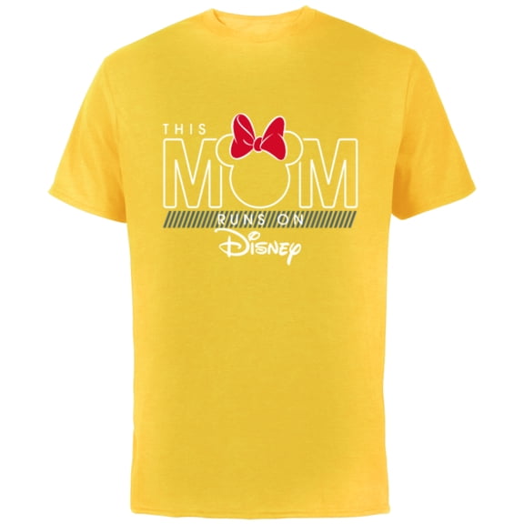 Disney Minnie Mouse This Mom Runs on Disney - Short Sleeve Cotton T-Shirt for Adults- Customized-Yellow