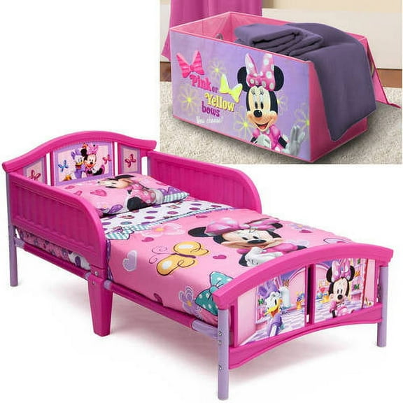 Disney Minnie Mouse Toddler Bed with  BONUS Collapsible Toy Box