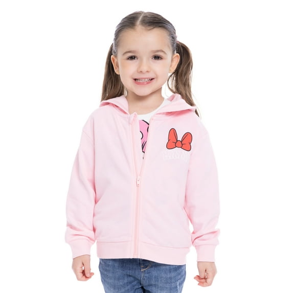 Disney Minnie Mouse Toddler Girl Full-Zip Hoodie with Front & Back Graphics, Sizes 12M-5T