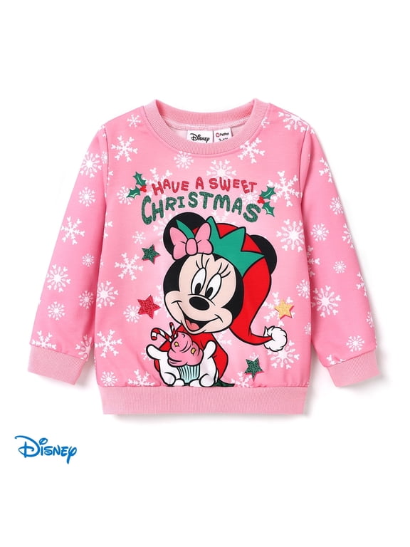 Minnie Mouse Toddler Girl Sweatshirt Sweet Christmas Character Graphic Crewneck Top Size 2-6