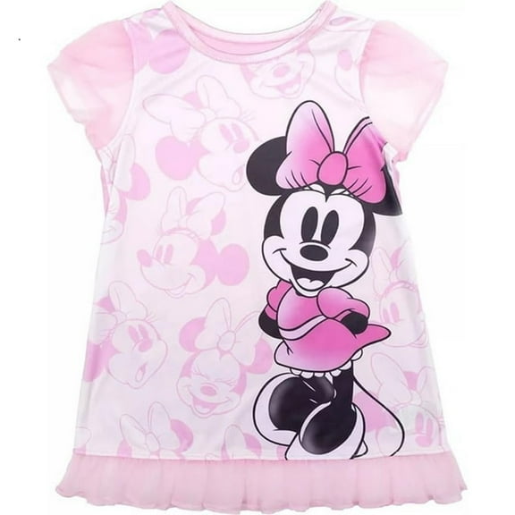 Disney Minnie Mouse Toddler Girl's Happy Minnie Pink Satinet and Tulle Nightgown, Size 4T