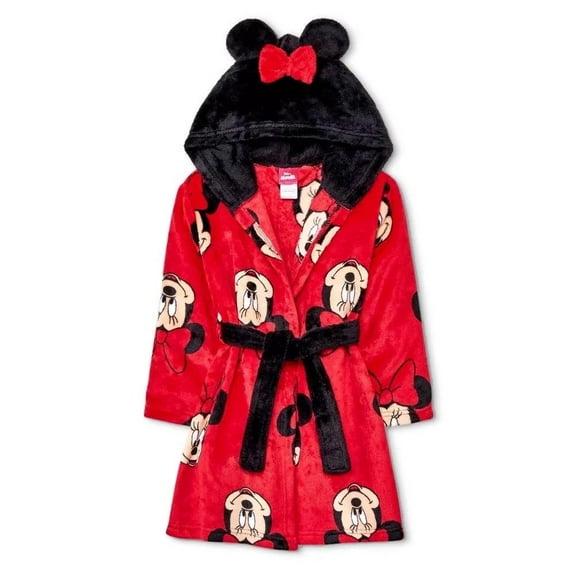 Disney Minnie Mouse Toddler Girl's Minky Fleece Hooded Bathrobe, Robe, Size 2T/3T