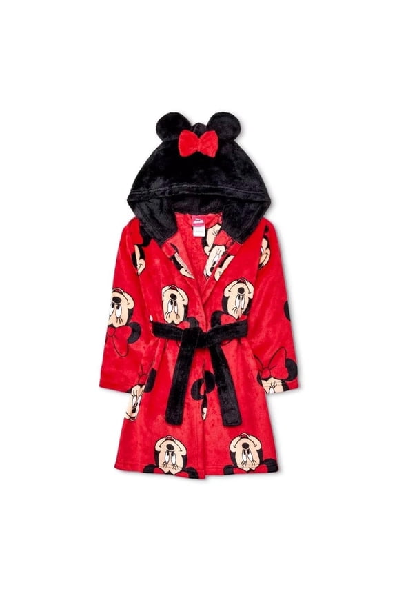 Minnie Mouse Toddler Girl's Minky Fleece Hooded Bathrobe, Robe, Size 2T/3T