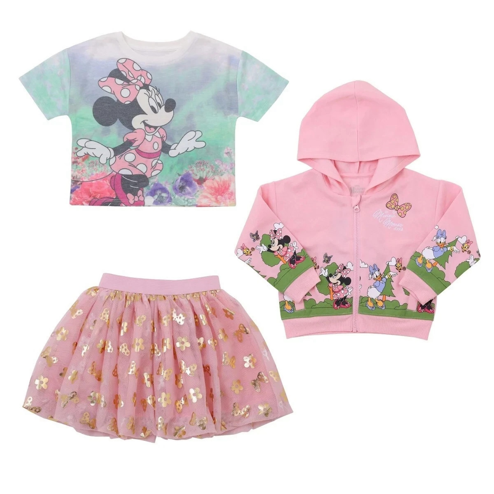 Nautinati Girls' Minnie Mouse Printed Set of T-shirt and Tiered Tulle Skirt