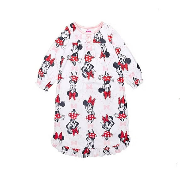 Disney Minnie Mouse Toddler Girl's White Character Print Flannel Nightgown, Gown (Size 2T)
