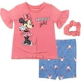thumbnail image 1 of Disney Minnie Mouse Toddler Girls 3 Piece Outfit Set: T-Shirt Shorts Scrunchy Coral / Blue 2T, 1 of 5