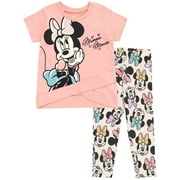 Disney Minnie Mouse Toddler Girls Crossover T-Shirt and Leggings Outfit Set Pink / White 2T