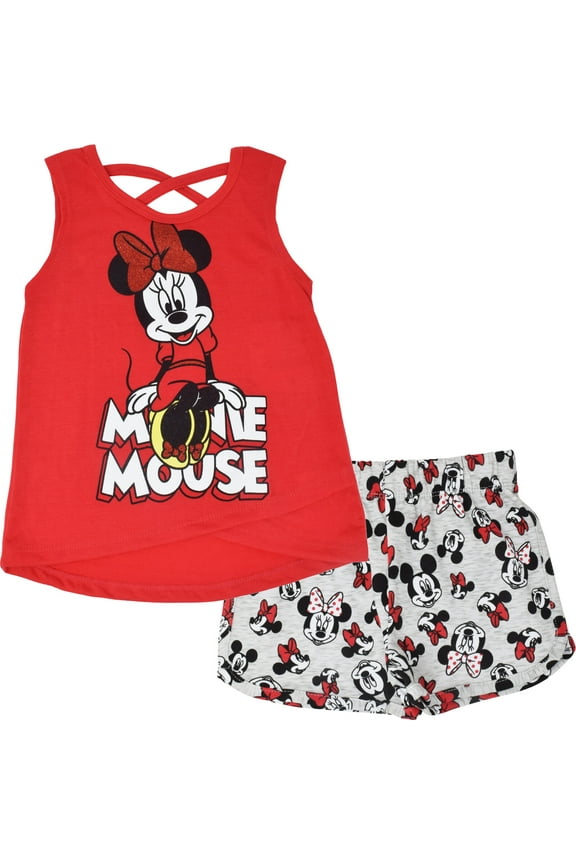 Minnie Mouse Toddler Girls Crossover Tank Top and Active Retro Dolphin French Terry Shorts Infant to Big Kid