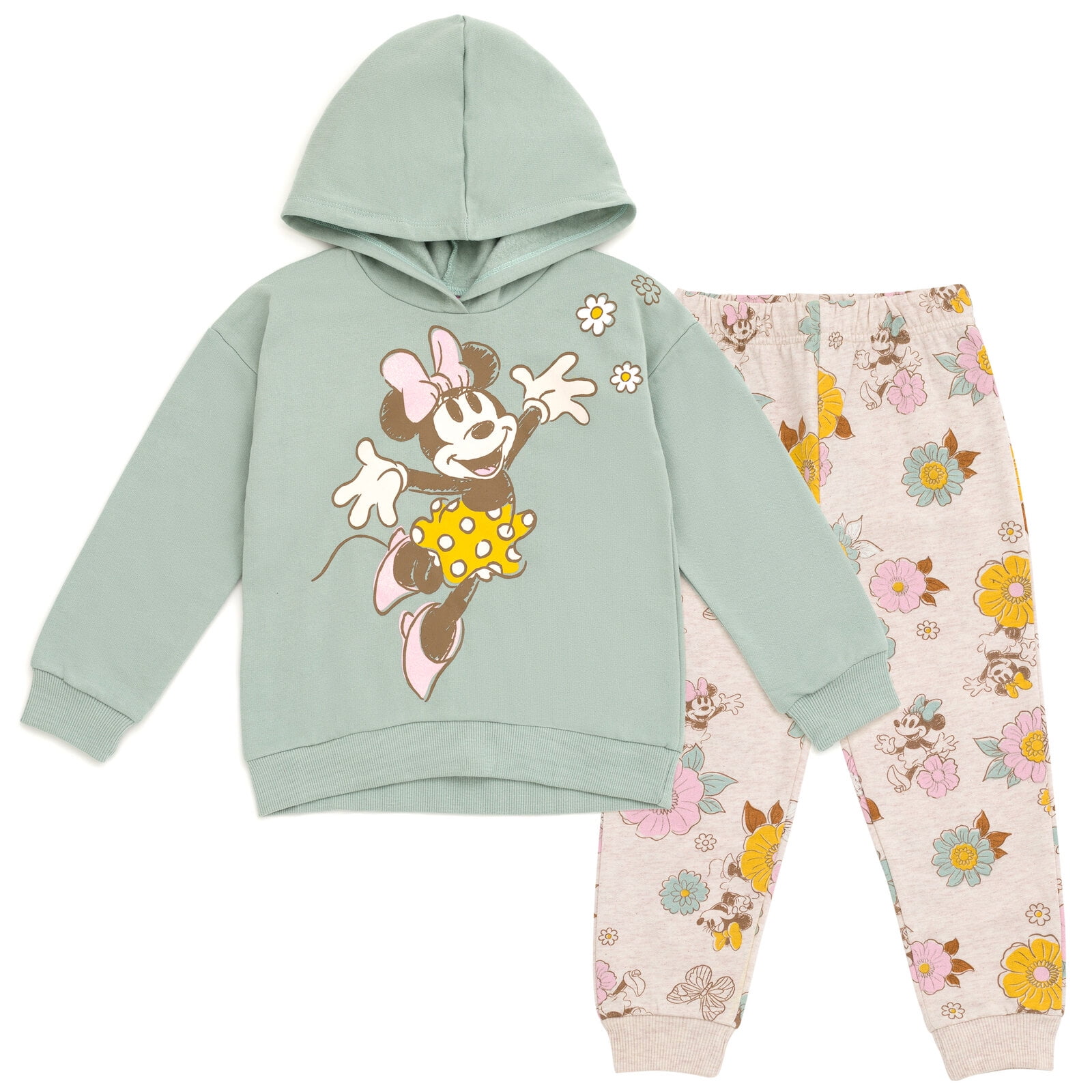 Disney Minnie Mouse Toddler Girls Fleece Pullover Hoodie and Pants Outfit Set Green White 4T Walmart