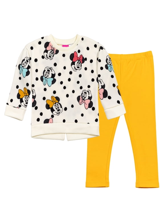 Minnie Mouse Toddler Girls' Fleece Sweatshirt and Tulle Leggings Set Tusk Yellow