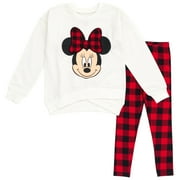 Disney Minnie Mouse Toddler Girls' 2-Piece Fleece Sweatshirt and Leggings Set Minnie Plaid Red