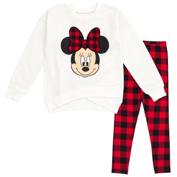 Disney Minnie Mouse Toddler Girls' 2-Piece Fleece Sweatshirt and Leggings Set Minnie Plaid Red