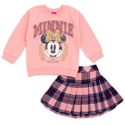 Disney Minnie Mouse Toddler Girls Fleece Sweatshirt and Skirt Plaid Pink 4T