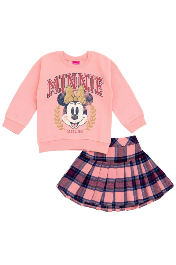 Minnie Mouse Toddler Girls Fleece Sweatshirt and Skirt Plaid Pink 5T