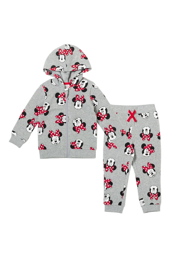 Minnie Mouse Toddler Girls Fleece Zip Up Hoodie and Jogger Pants Set Toddler to Big Kid