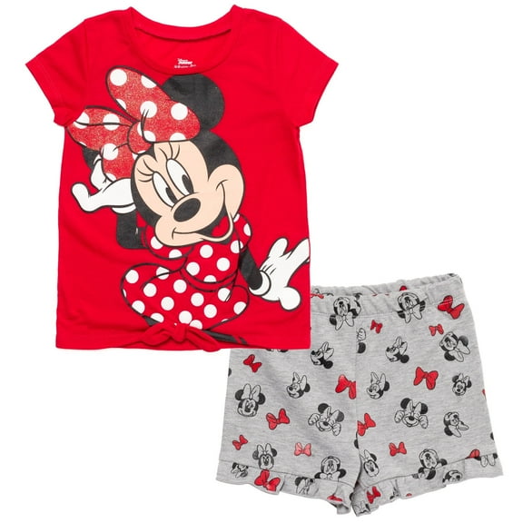 Disney Minnie Mouse Toddler Girls Graphic T-Shirt & French Terry Shorts Green/Pink 5T