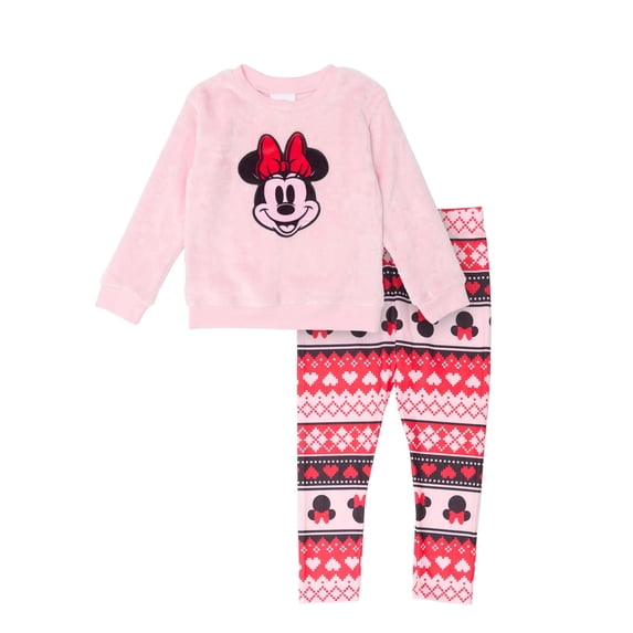 Disney Minnie Mouse Toddler Girls’ Outfit Set - Two Piece Embroidered Sweatshirt & Fair Isle Print Leggings (Multi, 3T)