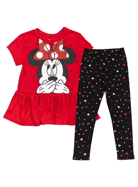 Disney Minnie Mouse Toddler Girls Peplum T-Shirt and Leggings Outfit Set Infant to Big Kid