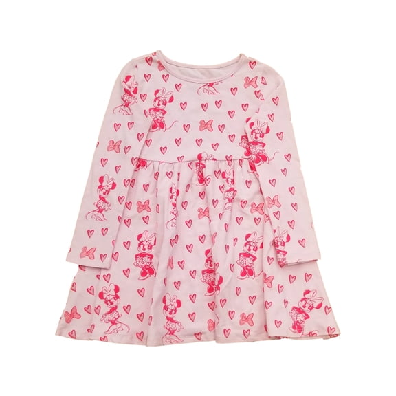 Disney Minnie Mouse Toddler Girls Pink Long Sleeve Hearts Valentines Dress 4T