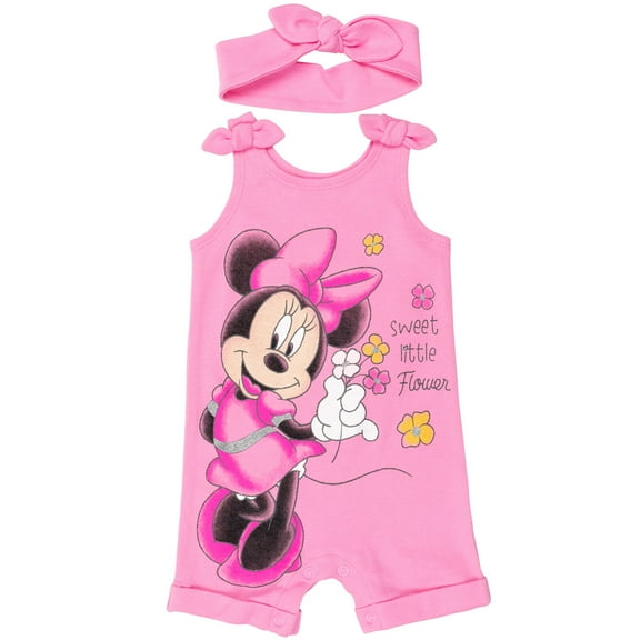 Disney Minnie Mouse Toddler Girls Snap Romper and Headband Newborn to Toddler