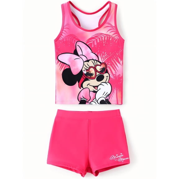 Disney Minnie Mouse Toddler Girls Summer Swimsuit Sleeveless Swimwear Two-Piece Suit Beach Bikini Size 2-9