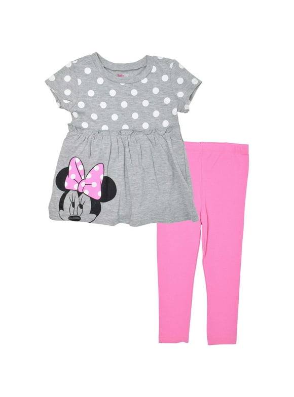 Disney Minnie Mouse Toddler Girls T-Shirt Dress and Leggings Outfit Set Infant to Big Kid