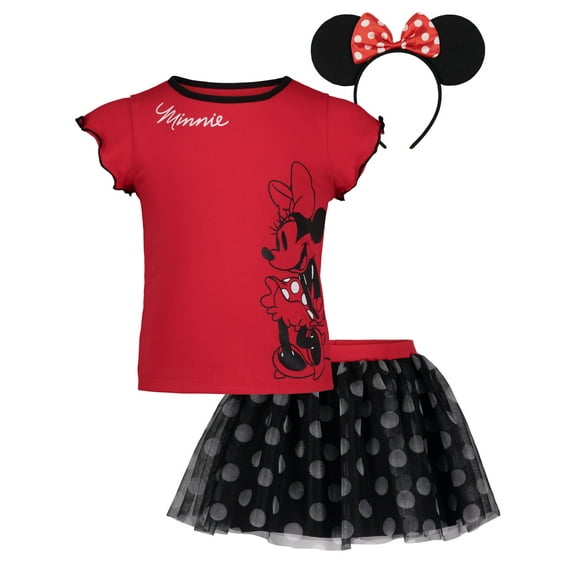 Disney Minnie Mouse Toddler Girls T-Shirt Tulle Skirt and Headband 3 Piece Outfit Set Infant to Big Kid