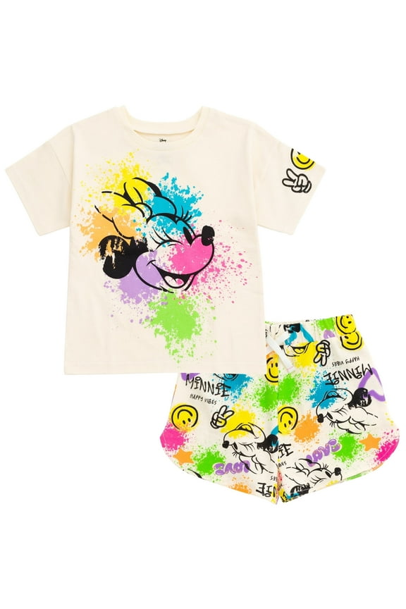 Minnie Mouse Toddler Girls T-Shirt and Active Retro Dolphin French TerryShorts Outfit Set Toddler to Big Kid